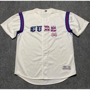 True Fan MLB Chicago Cubs Baseball Jersey Mens Large White Button Front 84279